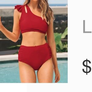 Ruffle One Shoulder and High Waist Bikini